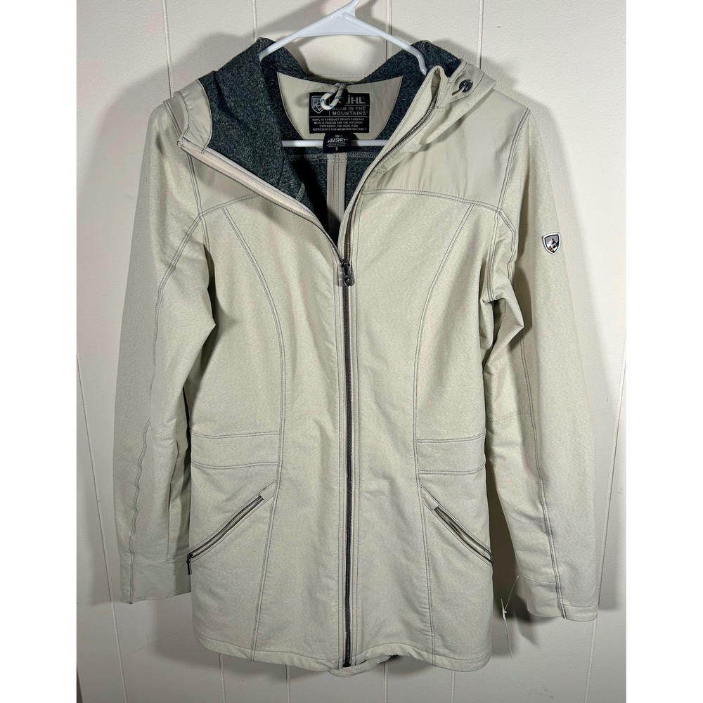Kuhl Projekt Klash Trench Womens Small Full Zip Jacket Beige Softshell Hooded